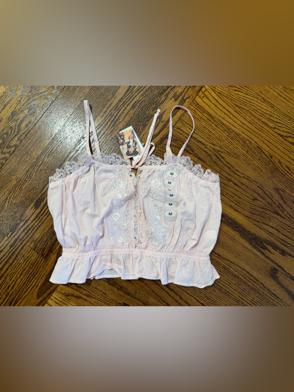 Pink Lace Trim Cropped Cami Top